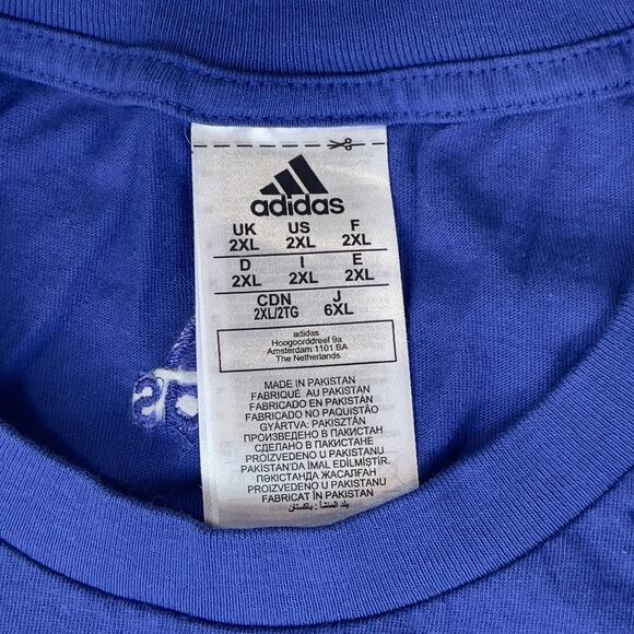 Adidas Tee Shirt Men's 2XL Blue Essentials Linear Logo Short‎ Sleeve Pullover - Picture 2 of 5